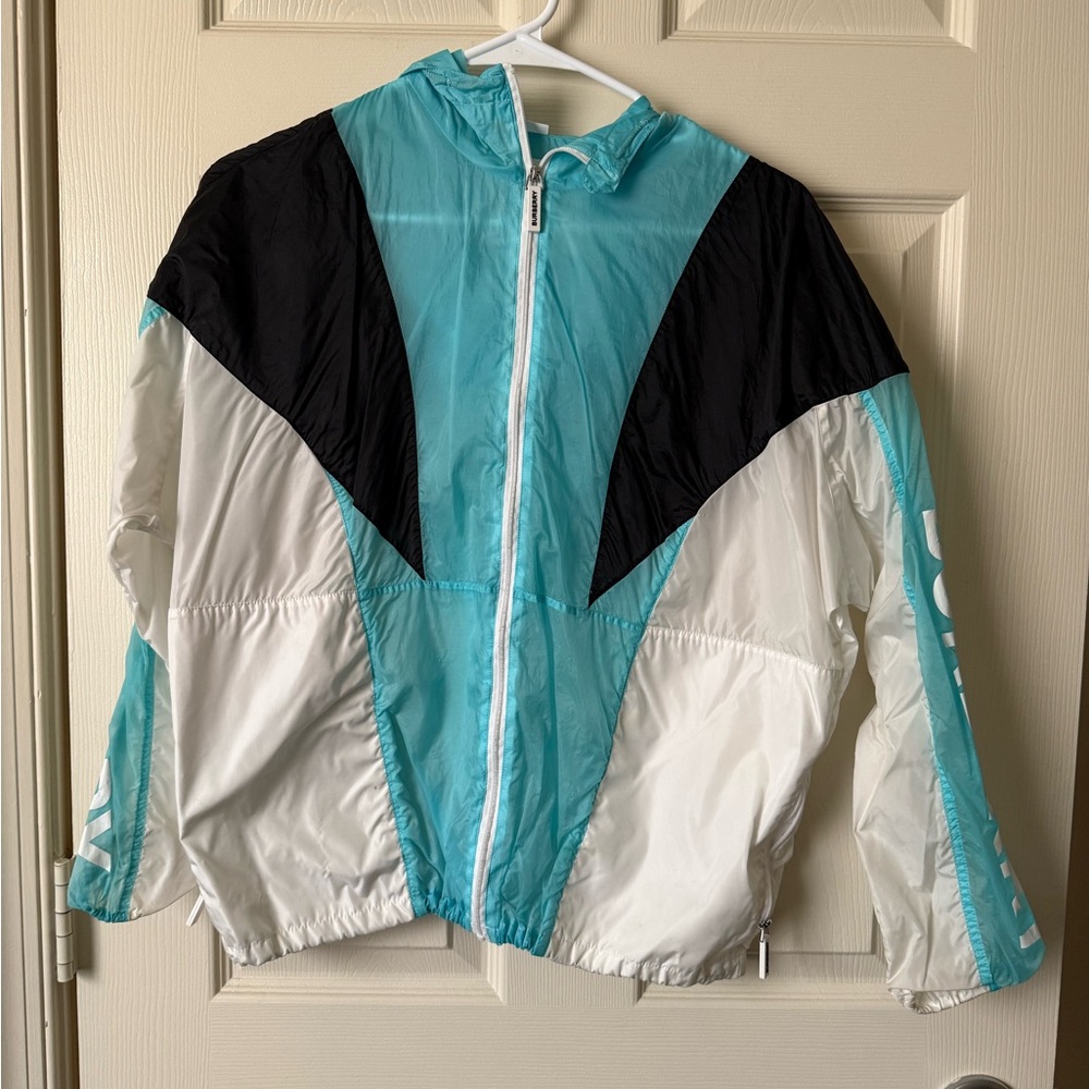 Vintage Windbreaker Jacket - Teal, White & Black Colorblock
